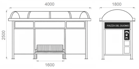 Dettagli Tecnici Pensilina attesa autobus modello Barocco